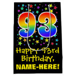 [ Thumbnail: 93rd Birthday: Colorful Stars Pattern & Rainbow 93 Gift Bag ]