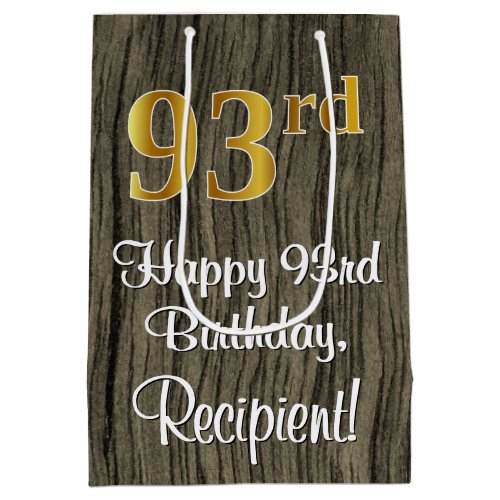 93rd Birthday Elegant Faux Gold Look  Faux Wood Medium Gift Bag