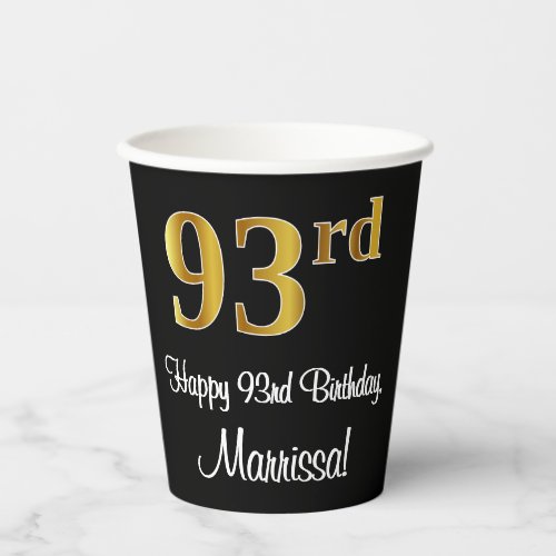 93rd Birthday _ Elegant Luxurious Faux Gold Look  Paper Cups