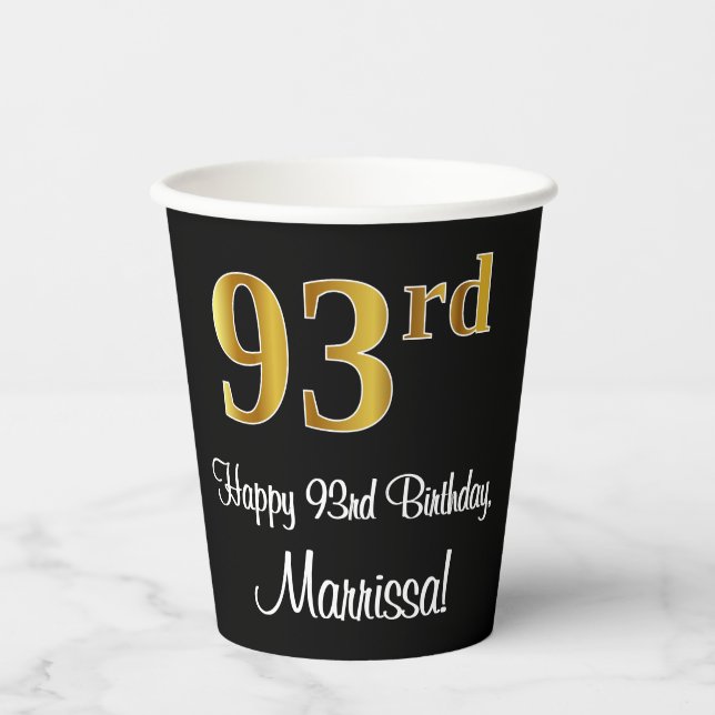 93rd Birthday - Elegant Luxurious Faux Gold Look # Paper Cups (Front)