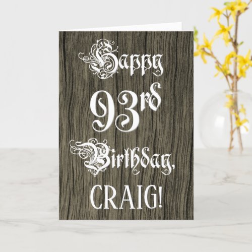 93rd Birthday Fancy Elegant Text Faux Wood Look Card