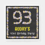 [ Thumbnail: 93rd Birthday: Floral Flowers Number, Custom Name Napkins ]