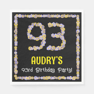 93rd Birthday: Floral Flowers Number, Custom Name Napkins