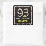 [ Thumbnail: 93rd Birthday: Floral Flowers Number, Custom Name Sticker ]