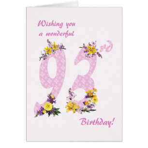 93rd Birthday Flower Decorated Numbers Cards