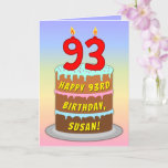 [ Thumbnail: 93rd Birthday — Fun Cake & Candles, W/ Custom Name Card ]