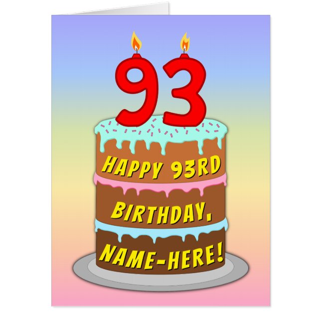 93rd Birthday: Fun Cake & Candles, w/ Custom Name Card (Front)