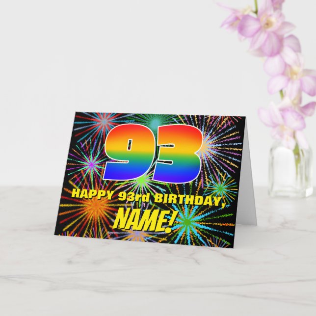 93rd Birthday: Fun, Colorful Celebratory Fireworks Card (Orchid)
