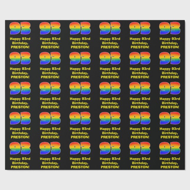93rd Birthday: Fun, Colorful Rainbow Inspired # 93 Wrapping Paper (Seam)