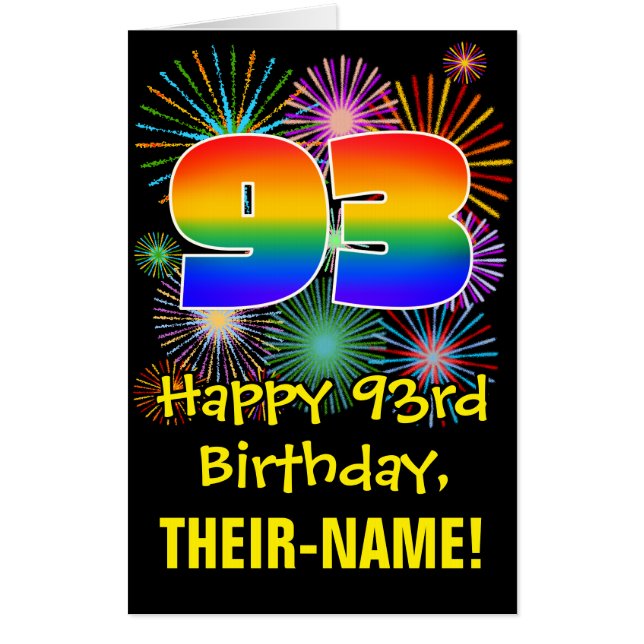 93rd Birthday: Fun Fireworks Pattern & Rainbow 93 Card (Front)
