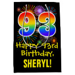 [ Thumbnail: 93rd Birthday: Fun Fireworks Pattern + Rainbow 93 Gift Bag ]