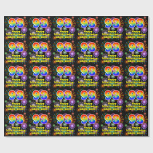 93rd Birthday: Fun Fireworks, Rainbow Look # “93” Wrapping Paper