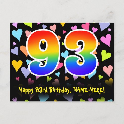93rd Birthday Fun Hearts Pattern Rainbow 93 Postcard