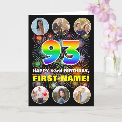 93rd Birthday Fun Rainbow  Custom Name  Photos Card