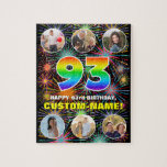 [ Thumbnail: 93rd Birthday: Fun Rainbow #, Custom Name + Photos Jigsaw Puzzle ]