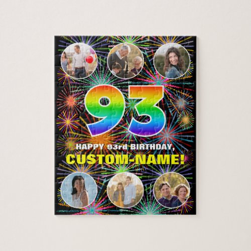 93rd Birthday Fun Rainbow  Custom Name  Photos Jigsaw Puzzle