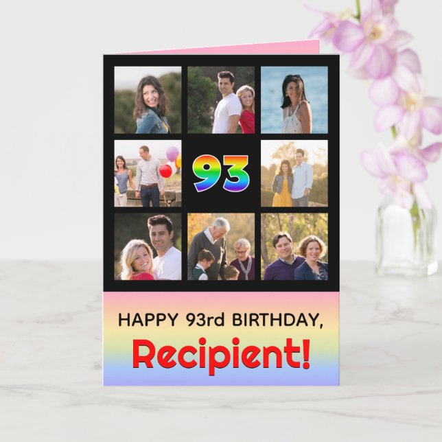 93rd Birthday: Fun Rainbow #, Custom Photos + Name Card (Orchid)