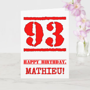 93rd Birthday: Fun, Red Rubber Stamp Inspired Look Card