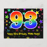[ Thumbnail: 93rd Birthday: Fun Stars Pattern, Rainbow 93, Name Postcard ]