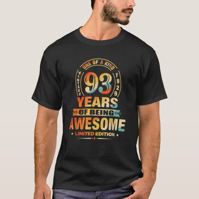 93rd Birthday Gifts 93 Years Of Being Awesome Vint T-Shirt (Front)