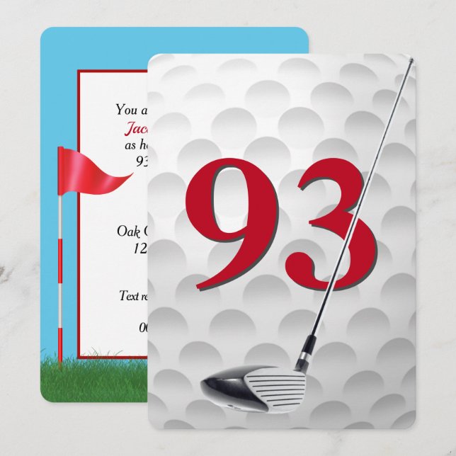 93rd Birthday Golf Theme Party Invitation (Front/Back)