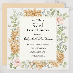 93rd Birthday Invitation in Elegant Autumn Colors