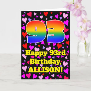 93rd Birthday: Loving Hearts Pattern, Rainbow # 93 Card