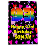 [ Thumbnail: 93rd Birthday: Loving Hearts Pattern, Rainbow # 93 Gift Bag ]