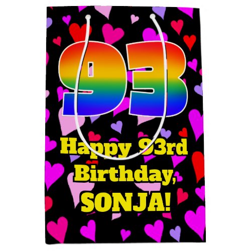 93rd Birthday Loving Hearts Pattern Rainbow  93 Medium Gift Bag