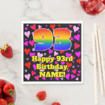 [ Thumbnail: 93rd Birthday: Loving Hearts Pattern, Rainbow # 93 Napkins ]