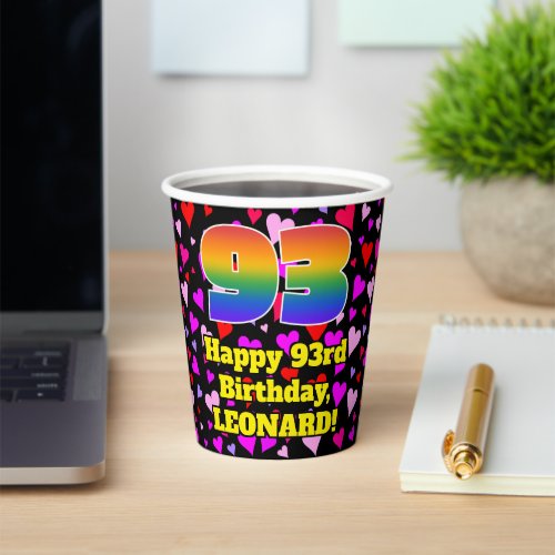 93rd Birthday Loving Hearts Pattern Rainbow 93 Paper Cups