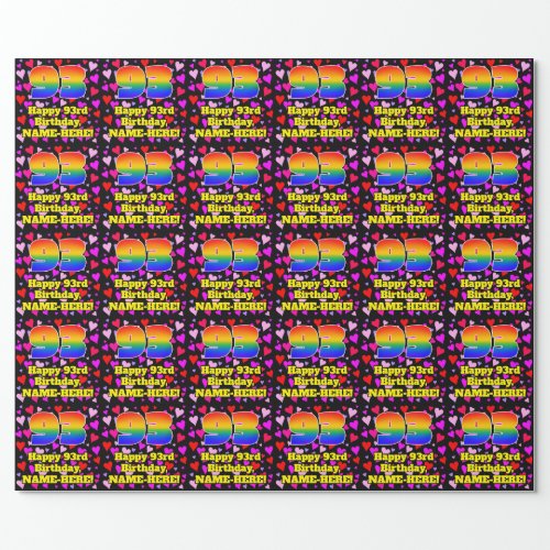 93rd Birthday Loving Hearts Pattern Rainbow  93 Wrapping Paper