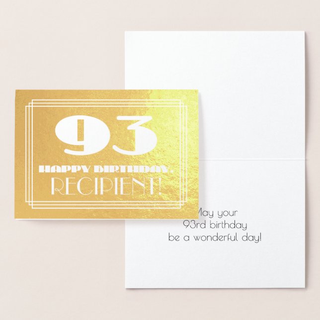 93rd Birthday: Name + Art Deco Inspired Look "93" Foil Card (Display)
