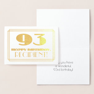 93rd Birthday; Name + Art Deco Inspired Look "93" Foil Card