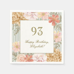 93rd Birthday Napkin Autumn Color Floral Stripe
