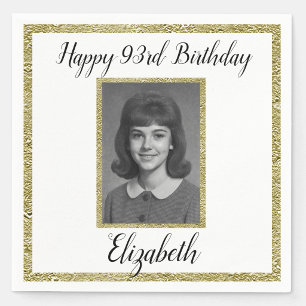 93rd Birthday Napkins Custom Photo White and Gold
