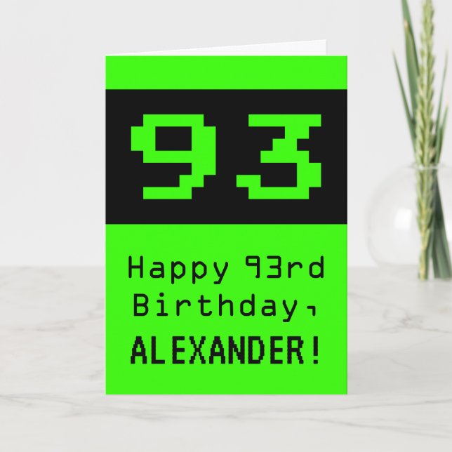 93rd Birthday: Nerdy / Geeky Style "93" and Name Card (Front)