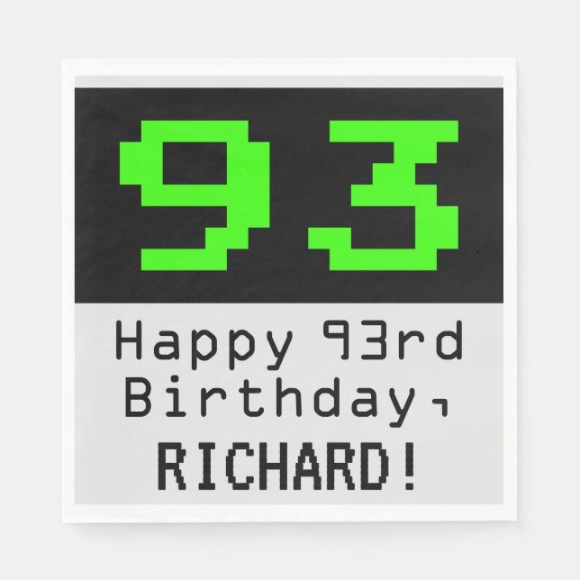 93rd Birthday - Nerdy / Geeky Style "93" & Name Napkins (Front)