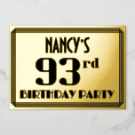 [ Thumbnail: 93rd Birthday Party: Art Deco Look “93” and Name Invitation ]