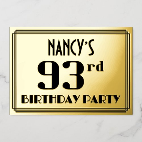 93rd Birthday Party Art Deco Look 93 and Name Foil Invitation