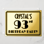 [ Thumbnail: 93rd Birthday Party — Art Deco Look “93” + Name Invitation ]