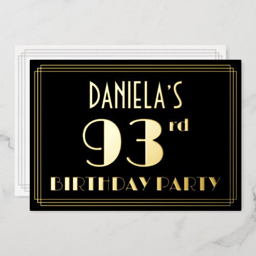93rd Birthday Party Art Deco Look 93 w Name Foil Invitation