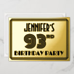 [ Thumbnail: 93rd Birthday Party — Art Deco Style “93” & Name Invitation ]