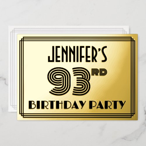 93rd Birthday Party  Art Deco Style 93  Name Foil Invitation