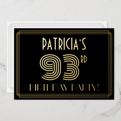 93rd Birthday Party  Art Deco Style 93  Name Foil Invitation