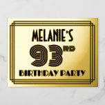 [ Thumbnail: 93rd Birthday Party ~ Art Deco Style “93” + Name Postcard ]