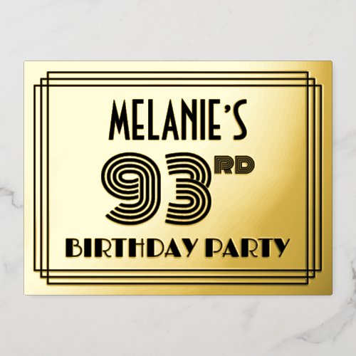 93rd Birthday Party  Art Deco Style 93  Name Foil Invitation Postcard
