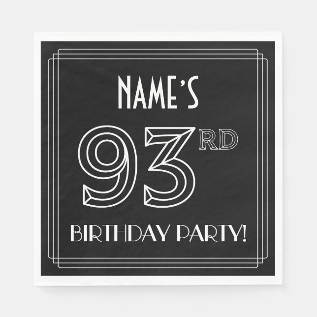 93rd Birthday Party: Art Deco Style + Custom Name Napkins (Front)