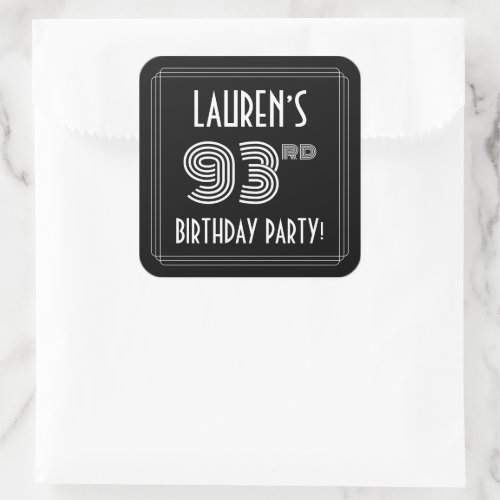 93rd Birthday Party Art Deco Style  Custom Name Square Sticker
