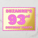 [ Thumbnail: 93rd Birthday Party — Bold, Fun, Pink Stripes # 93 Invitation ]